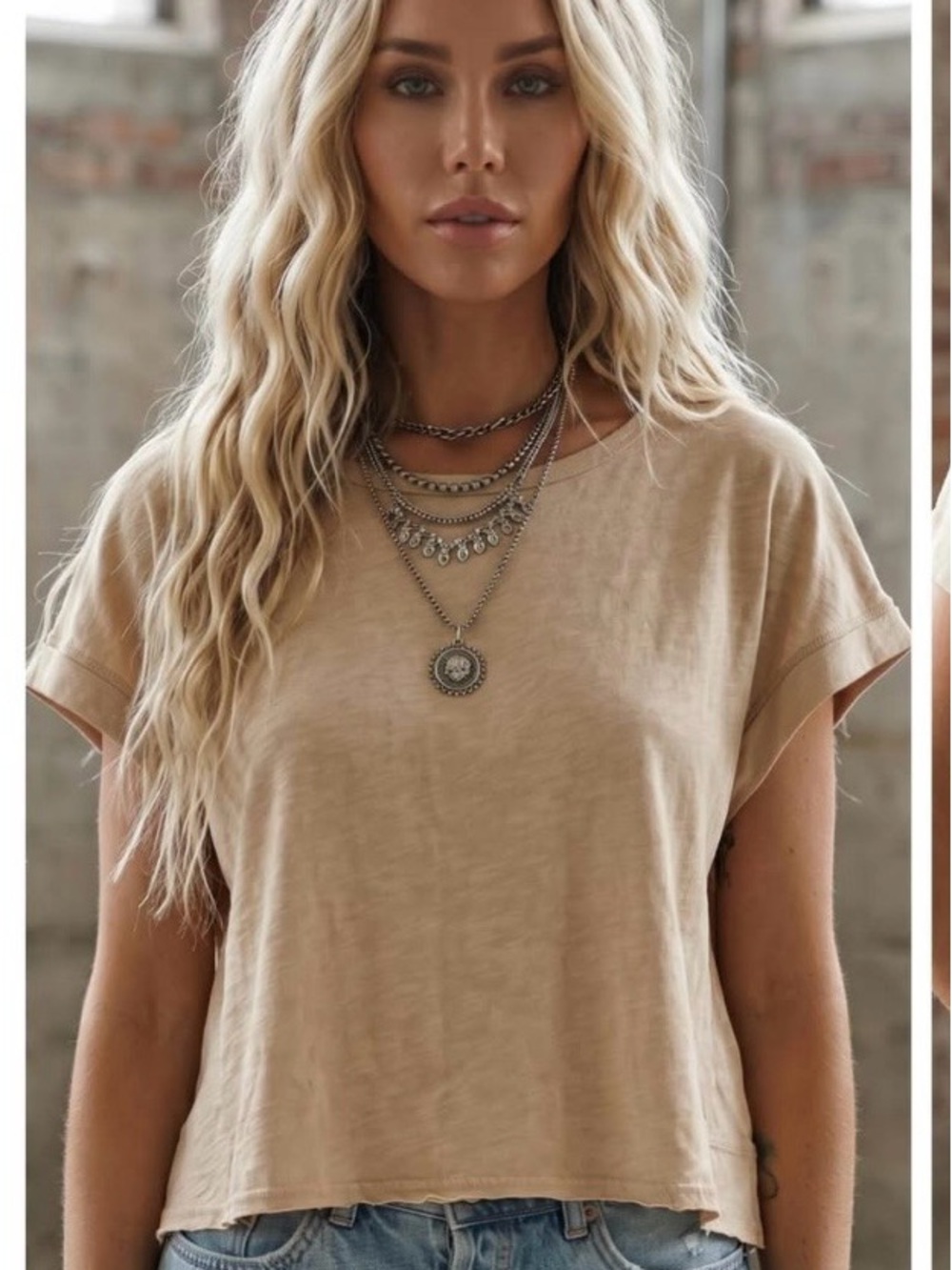 Women's Open-Back Short Sleeve Top in Beige